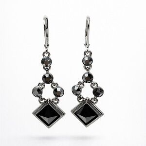 Givenchy Gunmetal Crystal Drop Earrings Black Geometric Dangle
